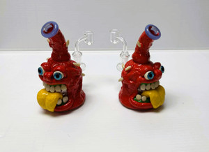 6.8in BENT NECK 3D MONSTER WATER PIPE WITH 14mm QUARTZ BANGER