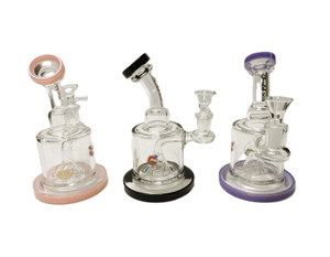 5.5in GLASS LAB 303 BENT NECK WATER PIPE WITH PYRAMID PERK AND 14mm BOWL. ASSORTED COLORS