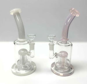 8in BENT NECK WATER PIPE WITH TREE PERC 14mm BOWL. AVAILABLE IN PINK OR WHITE. MILK/PINK SLIME GLASS VERY PRETTY.