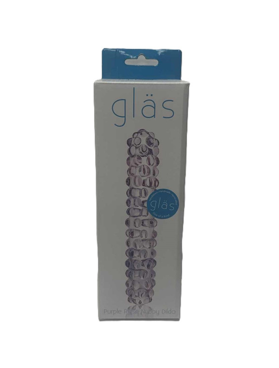 GLAS PURPLE ROSE NUBBY 7in DILDO. HAND BLOWN PURPLE ROSE COLORED GLASS.