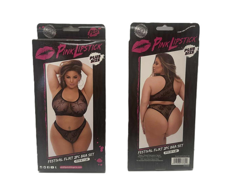 FESTIVAL FLIRT 2PC BRA SET PLUS SIZE LINGERIE PINK LIPSTICK