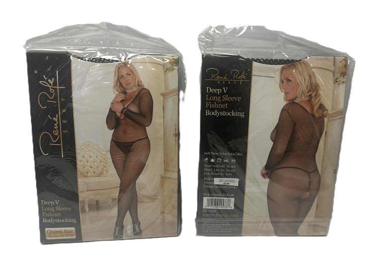 RENE ROFE SEXY PRESENTS THE BODY STOCKING WITH ACCESS. MADE FROM 100% NYLON. AVAILABLE IN BLACK AND SIZE IS ONE SIZE FITS MOST QUEEN (1X-3X). SUPPLIES ARE LIMITED!!