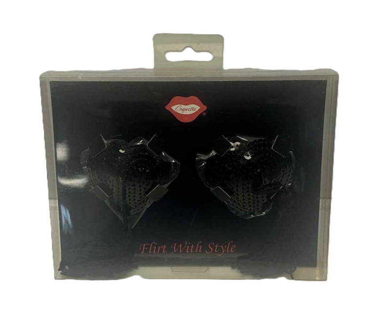 COQUETTE FANCY HEART BLACK SEQUIN PASTIES. BLACK HEART SHAPE PASTIES, ADHESIVE NOT INCLUDED! LIMITED SUPPLY!!