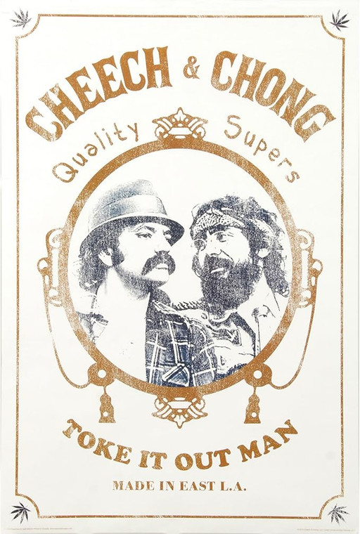 CHEECH & CHONG TOKE IT OUT vintage poster, 24x36 inches, gold accents, duo portrait illustration.