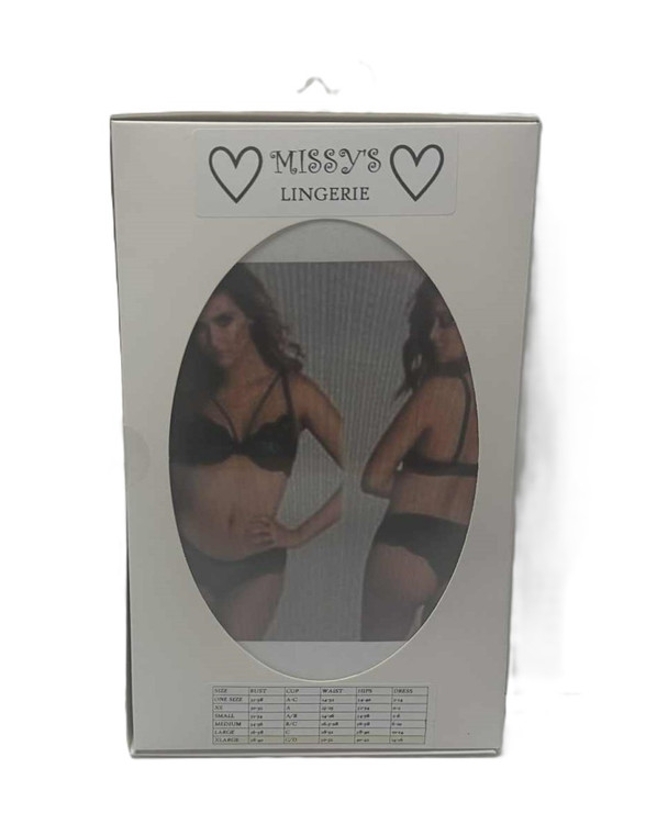 2PC BRA/PANTY SET BLUE WITH BLACK LACE