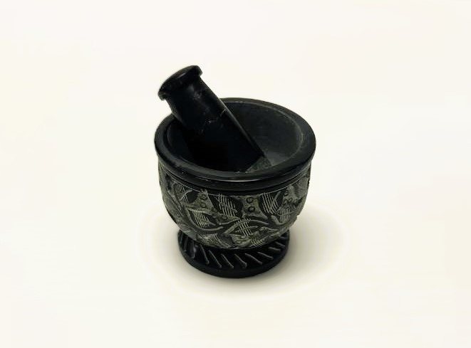 CARVED STONE MORTAR AND PESTAL, black granite mortar with pestle, handmade kitchen tool.