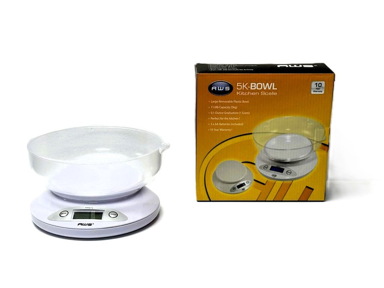 AWS 5K BOWL digital scales weighs Grams or Ounces 11lb capacity 10yr Warranty
