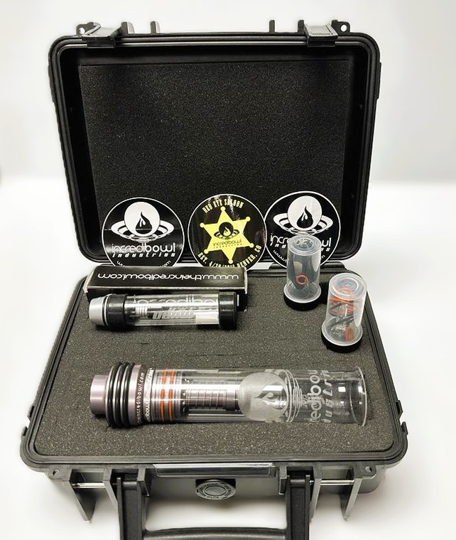 INCREDIBOWL SPECIAL EDITION SMOKING SYSTEM. COMES WITH SMALL M420 AND LARGE I420 STEAMROLLERS. KIT HAS EXTRA O-RINGS QUARTZ BOWLS AND CUSTOM HARD CARRY CASE.

LAST ONE.