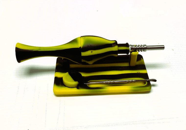 SILICONE 2 PART TOBACCO COLLECTOR WITH PERC AND DABBER STATION 14mm TITANIUM TIP GOO JAR DABBER TOOL AND STAND KIT 5