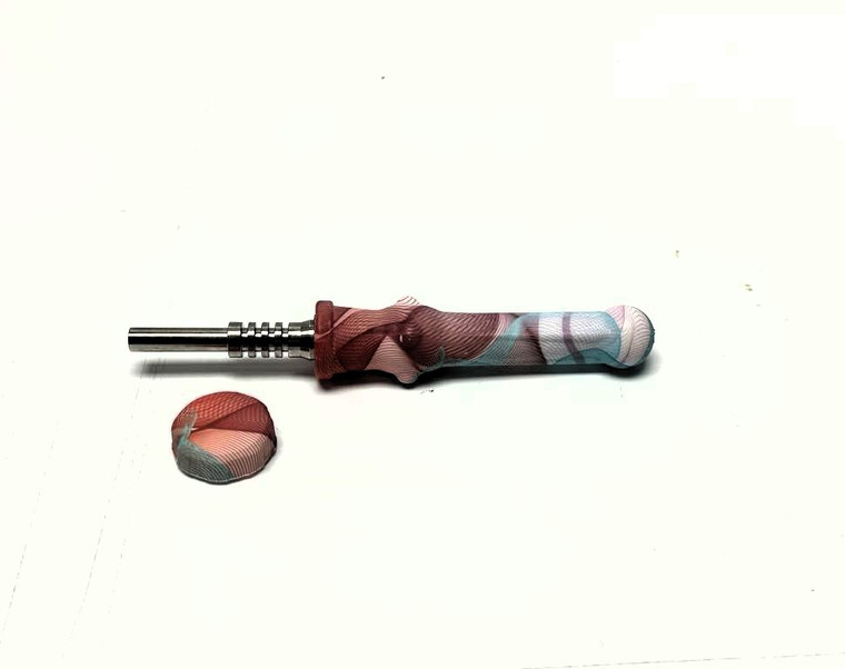 SILICONE NECTAR COLLECTOR STRAW WITH 14mm TITANIUM TIP, 6in LONG.  STYLE 3