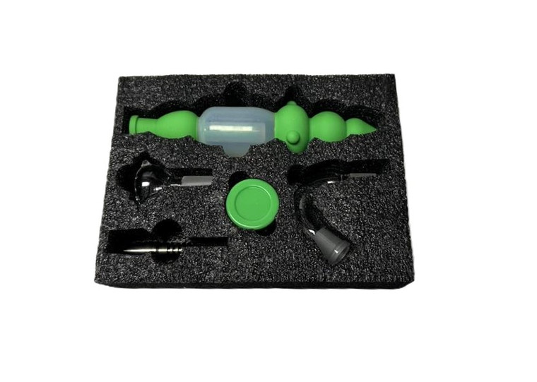 SILICONE TOBACCO COLLECTOR Kit, INLINE PERK, JHOOK ATTACHMENT, 14mm BOWL, 14mm TITANIUM TIP, GOO JAR.