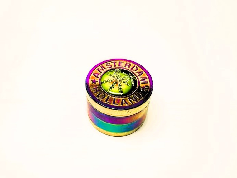 AMSTERDAM METAL RAINBOW ANODIZED 4pc GRINDER with KEEF SCRAPER 2.2in STYLE 1