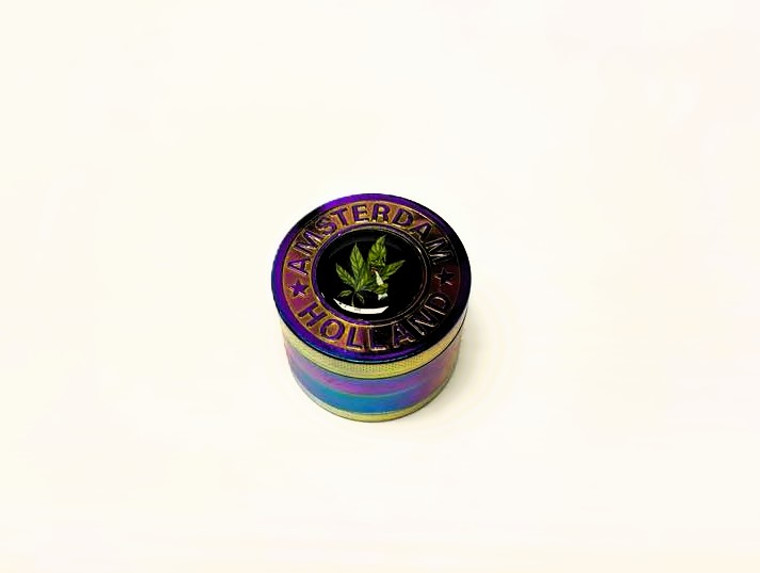 AMSTERDAM METAL RAINBOW ANODIZED 4pc GRINDER with KEEF SCRAPER 2.2in STYLE 3