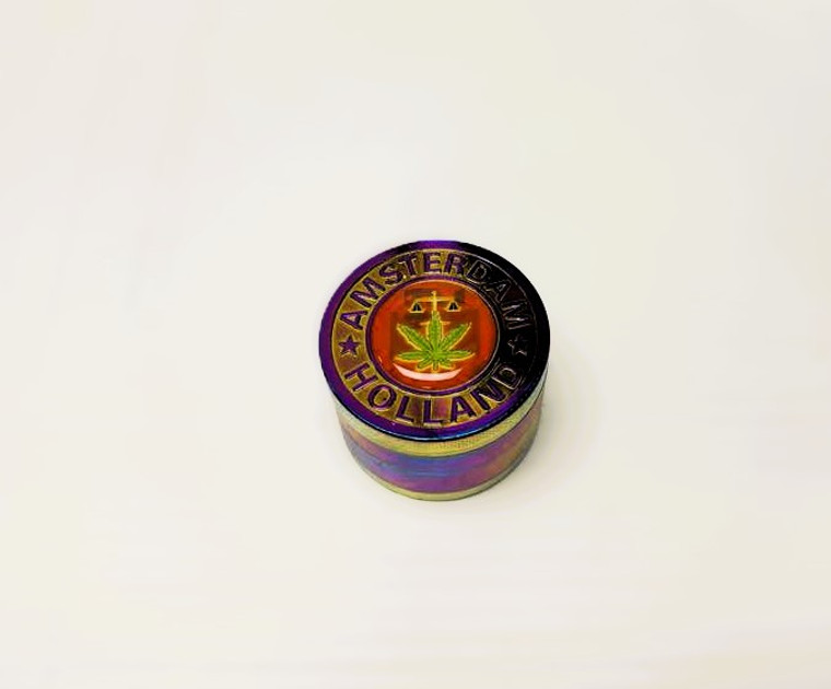 AMSTERDAM METAL RAINBOW ANODIZED 4pc GRINDER with KEEF SCRAPER 2.2in STYLE 4