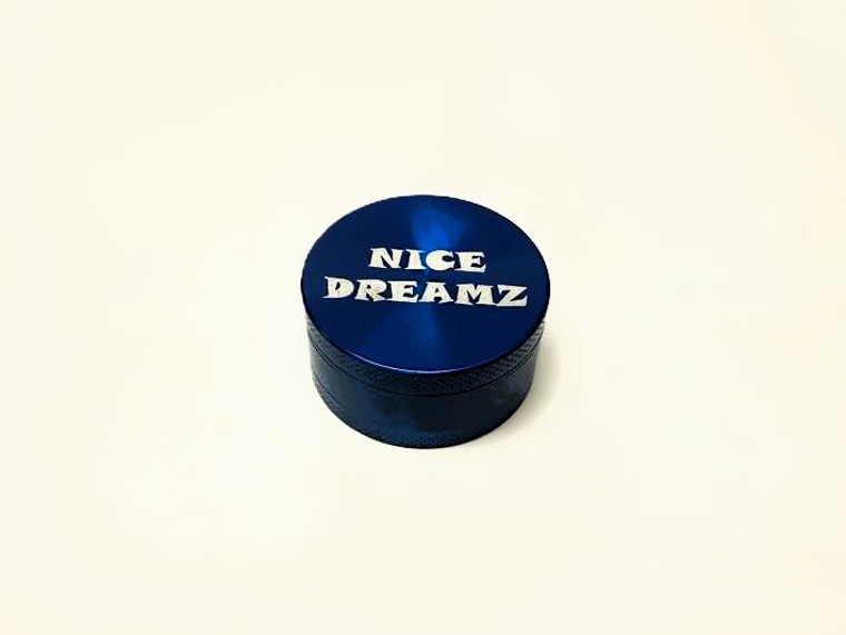 2.2in Nice Dreamz 3pc HIGH QUAILITY ANODIZED METAL GRINDER with KNURLED FINGER GRIPS and KEEF SCRAPER BLUE COLOR