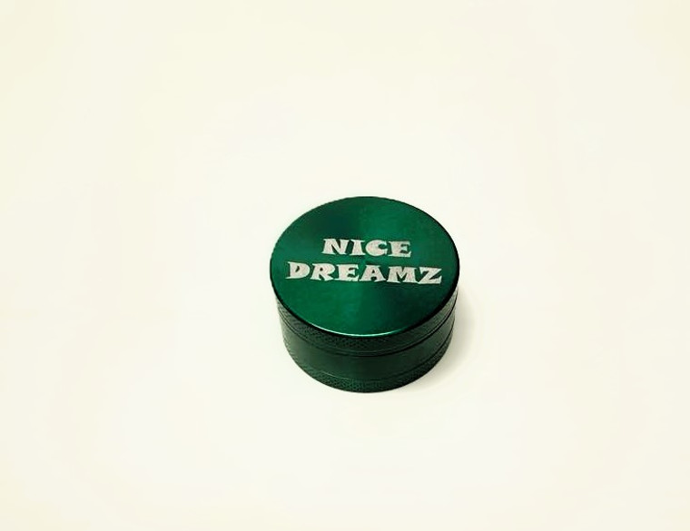 2.2in Nice Dreamz 3pc HIGH QUAILITY ANODIZED METAL GRINDER with KNURLED FINGER GRIPS and KEEF SCRAPER GREEN COLOR