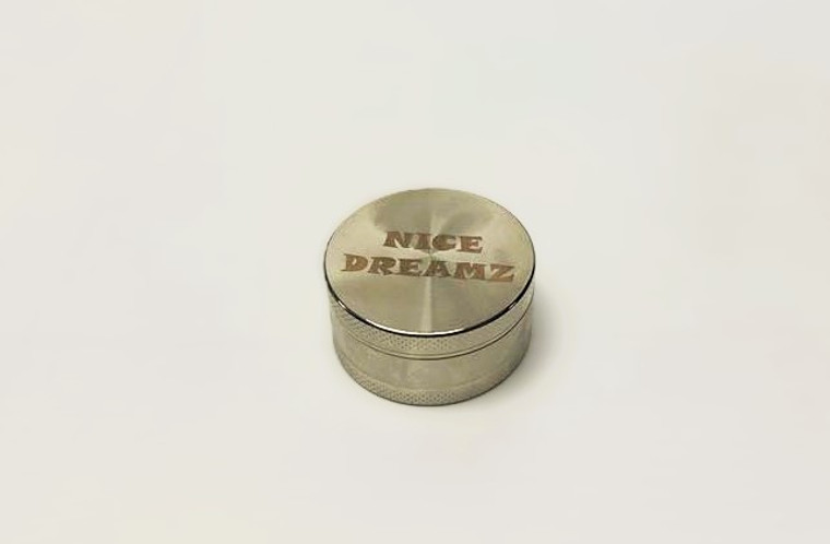 2.2in Nice Dreamz 3pc HIGH QUAILITY ANODIZED METAL GRINDER with KNURLED FINGER GRIPS and KEEF SCRAPER CHROME COLOR