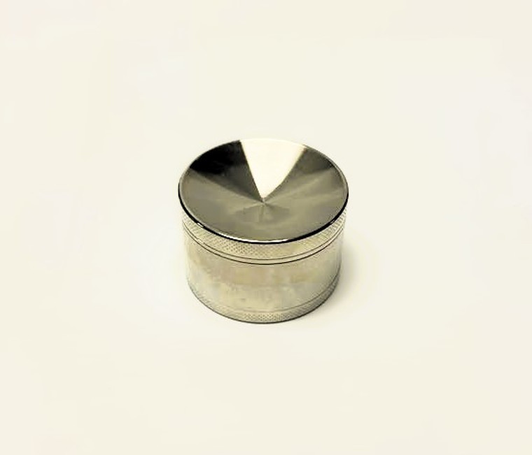 4pc LARGE 2.5in DIA CONCAVE TOP, METAL GRINDER. HEAVY DUTY with KEEF SCRAPER. SILVER COLOR