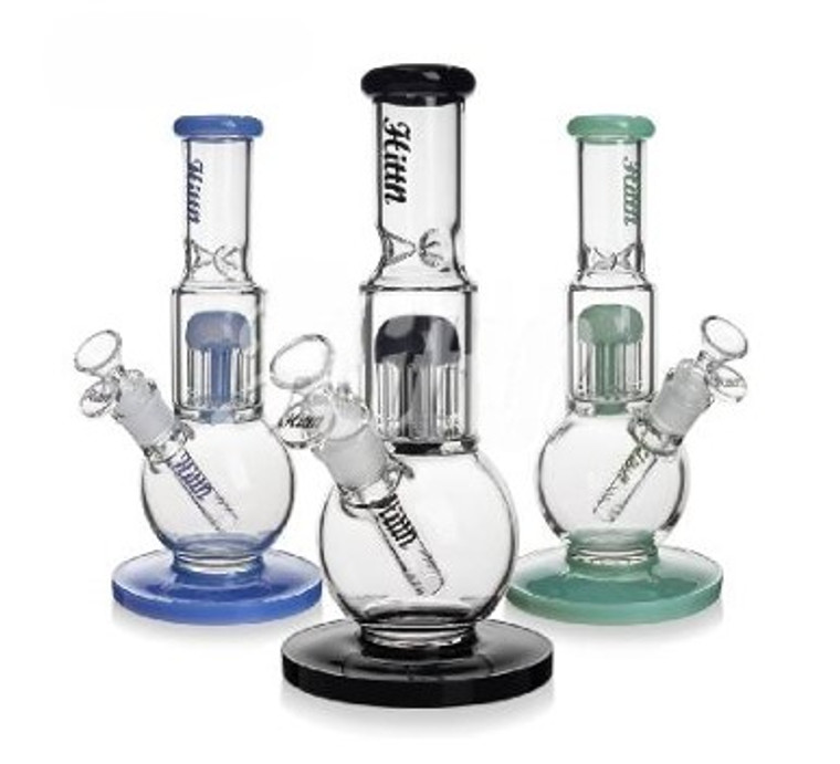 HITTN GLASS 10in WATER PIPE with ICE CATCHER 8 ARM TREE PERC LARGE BASE ASSORTED COLORS