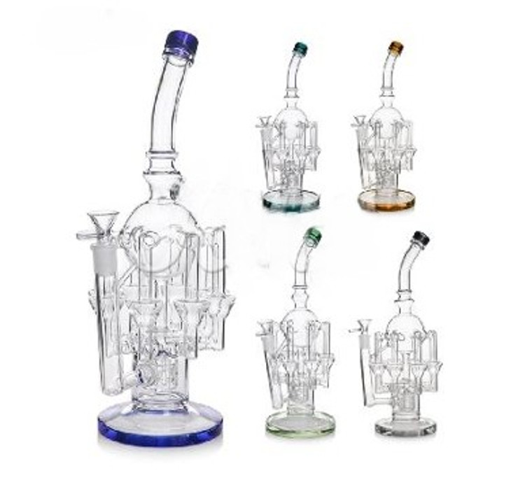 HITTN GLASS 13in OCTOPUS 8 ARM RECYCLER DAB RIG SHOWERHEAD PERC 14mm BOWL ASSORTED COLORS