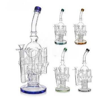 HITTN GLASS 13in OCTOPUS 8 ARM RECYCLER WATER PIPE SHOWERHEAD PERC 14mm BOWL ASSORTED COLORS