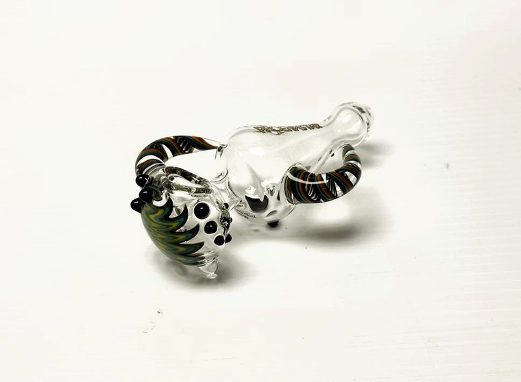 6in HELIX FUNCTION PHOENIX HAND PIPE with custom Wigwag and glass horn work in assorted colors.