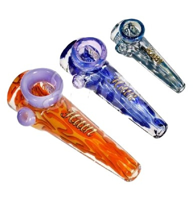 3.7in HEAVY HAND PIPE WITH CUSTOM GLASS WORK. LARGE BOWL AND CARB. NEW STYLE.