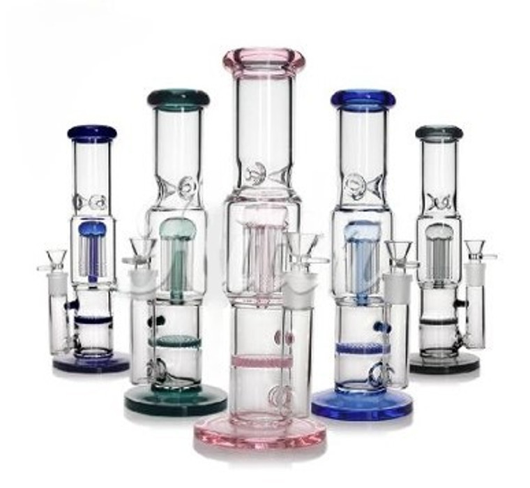 12in STRAIGHT WATER PIPE with 50 and 65mm TUBE 8ARM TREE PERC, HONEYCOMB PERC 18mm BOWL