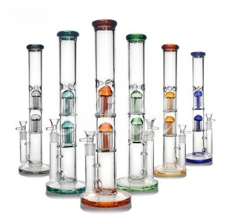 17in STRAIGHT WATER PIPE with DUAL 8ARM TREE PERCS 18mm BOWL 50mm GLASS TUBE 5mm Thick GLASS. ASSORTED COLORS