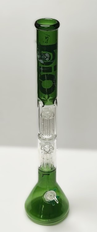 23in TALL BIOHAZARD BEAKER WATER PIPE with DUAL 8ARM TREE PERCS PINCHED ICE CATCHER 14mm BOWL GREEN COLOR