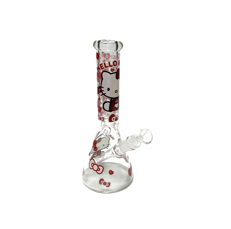 10in HELLO KITTY BEAKER WATER PIPE PINCHED ICE CATCHER 5mm THICK glass bong with Hello Kitty design.