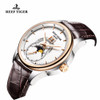 Reef Tiger/RT Fashion and Generous Watches for Men Mechanical Moon Phase Watches Double Window Date Leather Strap Watch RGA1928