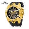 Reef Tiger/RT Sport Mens Watch with Chronograph Date Yellow Gold Rubber Strap Quartz Watches RGA303