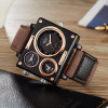 Oulm Square Clock Male Fabric Strap Watch Original Multiple Time Zone Wristwatches Men Watches Brand Luxury Quartz Watch