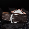 Casual Genuine Leather Strap Watches Oulm New Rose Gold Case Two Time Zone Quartz Wristwatch 