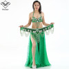 Wechery Sexy Belly Dancing Performance Skirts &amp; Beading Belt &amp; 34C Bras Tops Open Split Long Skirt Set for Performance Stage 