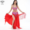 Wechery Sexy Belly Dancing Performance Skirts &amp; Beading Belt &amp; 34C Bras Tops Open Split Long Skirt Set for Performance Stage 