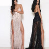 sexy backless dress sequins embroidery hollow out black condole mop the floor dress split dress