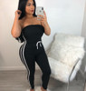 Women Casual Strapless Jumpsuit New Sexy Sleeveless Off Shoulder Romper Skinny Drawstring Striped Side Bodycon Fitness Overalls