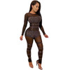 Women Sexy Mesh See Through Rhinestone Sparkly Jumpsuit Autumn Long Sleeve Sequins Christmas Black Sheer Zipper  Party Jumpsuits