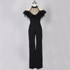 Black Wide Leg Jumpsuits Halter Off Shoulder Elegant Lace Ruffles Jumpsuit Backless Hollow Out Sexy Rompers Womens Overalls