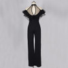 Black Wide Leg Jumpsuits Halter Off Shoulder Elegant Lace Ruffles Jumpsuit Backless Hollow Out Sexy Rompers Womens Overalls