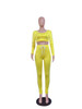 Autumn yellow stripe casual long jumpsuit Women two-piece suit crop hoodies party jumpsuit Holiday sleeve jumpsuit overalls