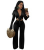 Autumn/winter Two Piece Jumpsuit Romper Women Turn Down Collar Bow Tie Elegant Bodycon Jumpsuit Long Sleeve Party Overalls