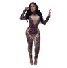 Women's Printed Jumpsuit Rompers Winter fashion Long Sleeve O Neck Full Bodysuits Elegant Skinny Jumpsuit Party Club Overalls 
