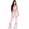 Summer 2 Pieces Set Casual Print Long Jumpsuits Overalls Women Spaghetti Strap Backless Wide Leg Pants Bodycon Jumpsuit Romper