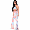 Summer 2 Pieces Set Casual Print Long Jumpsuits Overalls Women Spaghetti Strap Backless Wide Leg Pants Bodycon Jumpsuit Romper