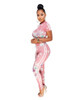blue pink Short Sleeve Side Striped Summer Bodycon Jumpsuit Floral Print Two Piece Set Rompers Womens Jumpsuit Female Bodysuit