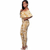 Summer sexy Jumpsuit Long Mujer Largos Club Party Black Yellow Tapestry Print Belted Women Rompers overalls Feminino Longo