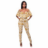 Summer sexy Jumpsuit Long Mujer Largos Club Party Black Yellow Tapestry Print Belted Women Rompers overalls Feminino Longo